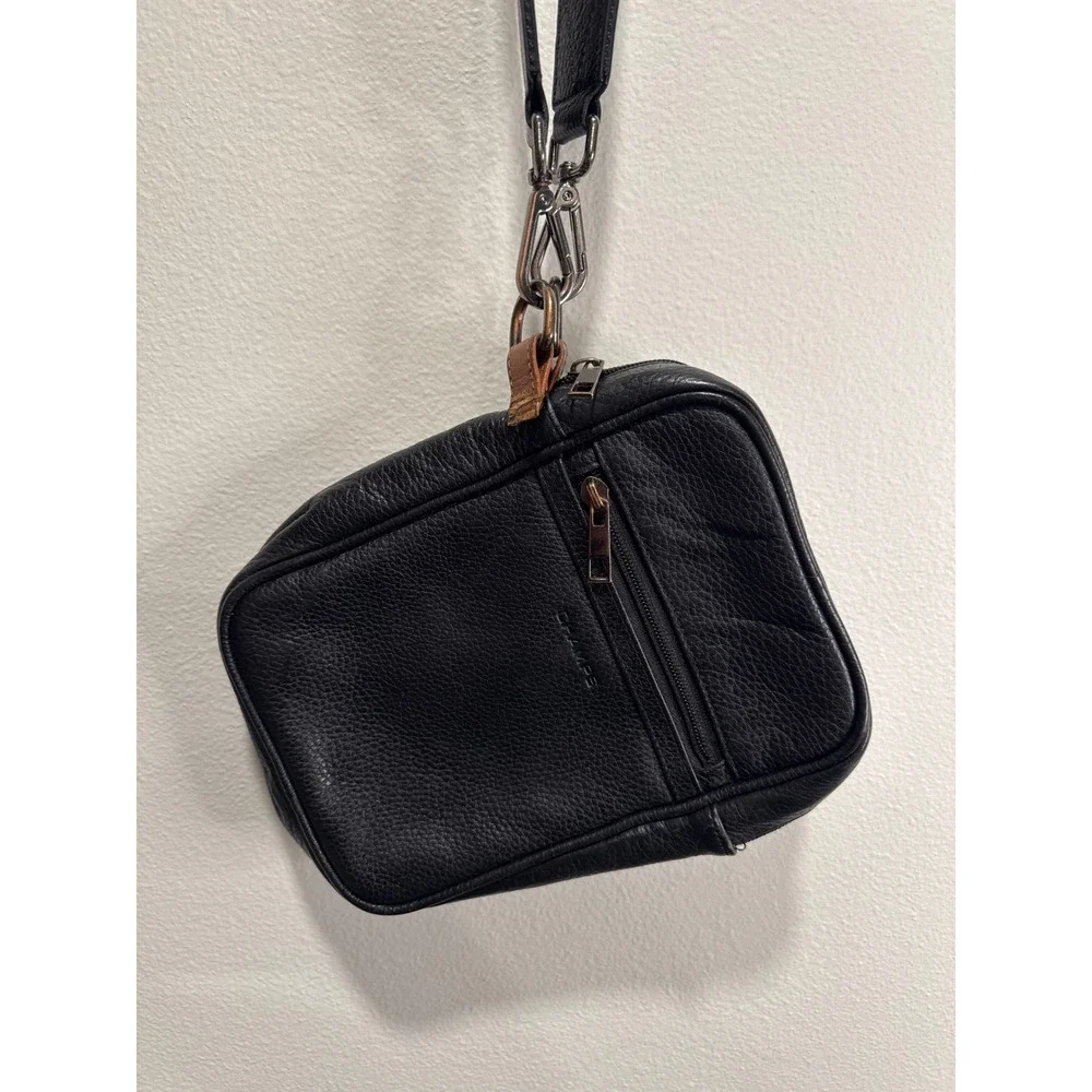 Champs Black Pebbled Leather Crossbody Bag Small Travel Messenger Pouch
